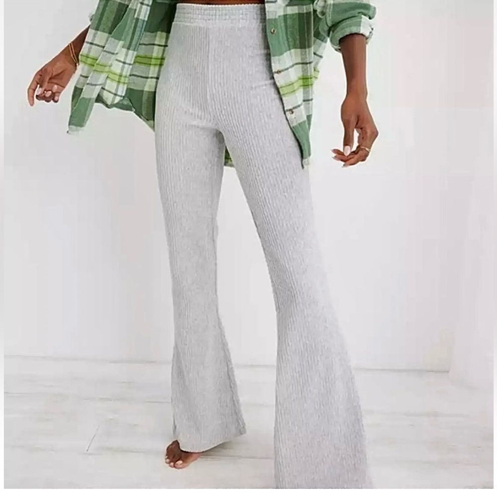 American Eagle Aerie Flare Ribbed High Waist Sweatpants in Heather Gray XS NWOT